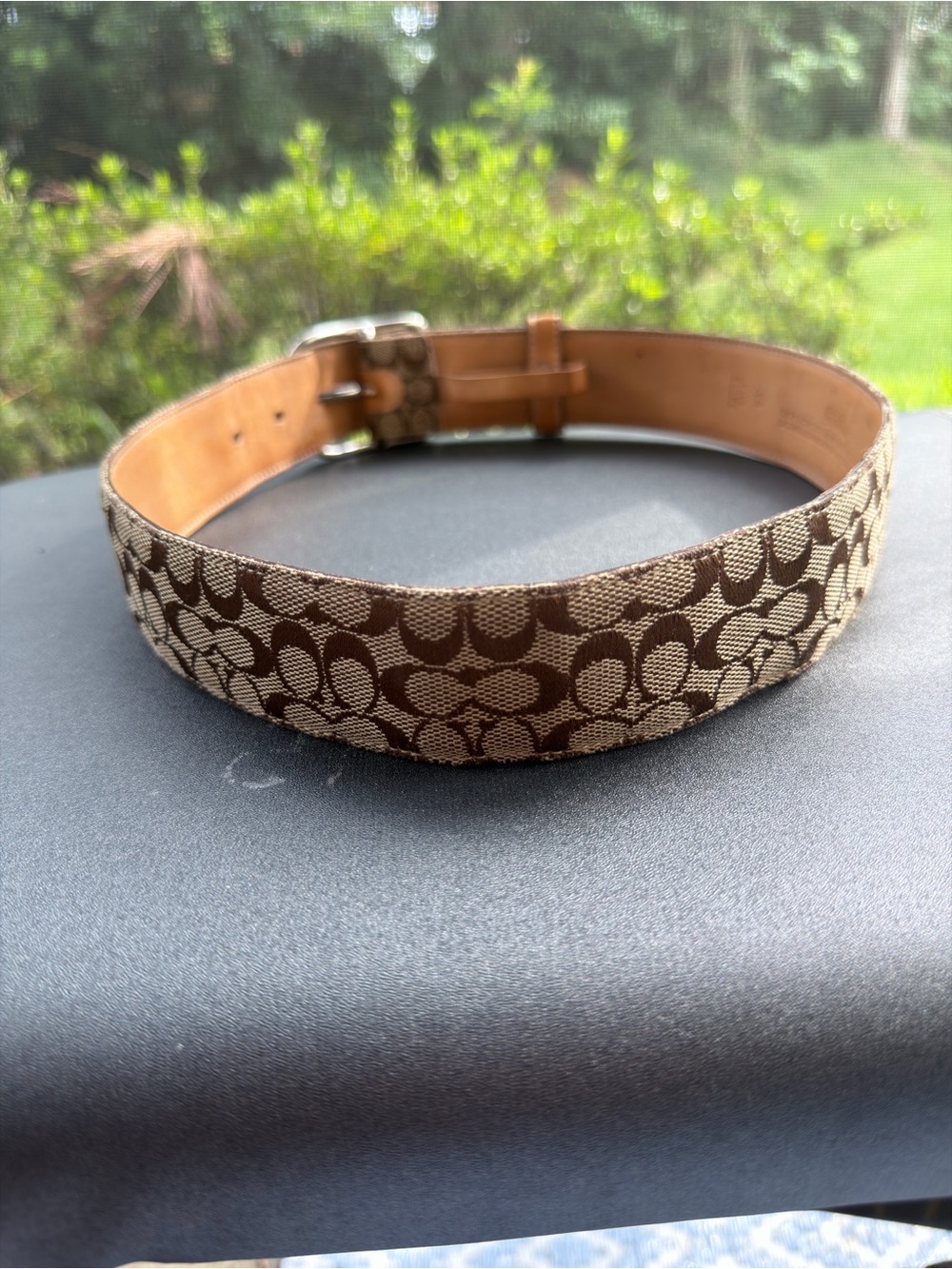 Coach Signature Canvas Belt in Brown and Tan - Picture 2 of 6